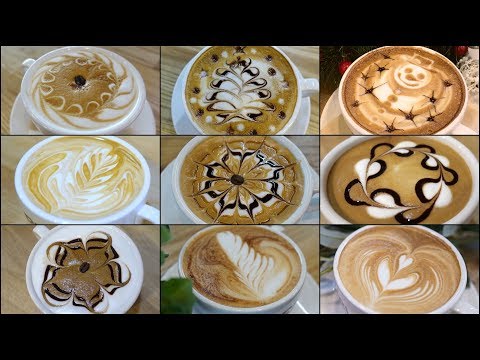 9 different latte art designs – YouTube